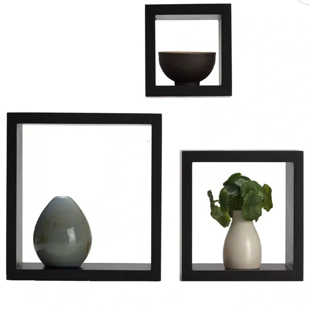 Black Cube Wall Shelves Set of Three